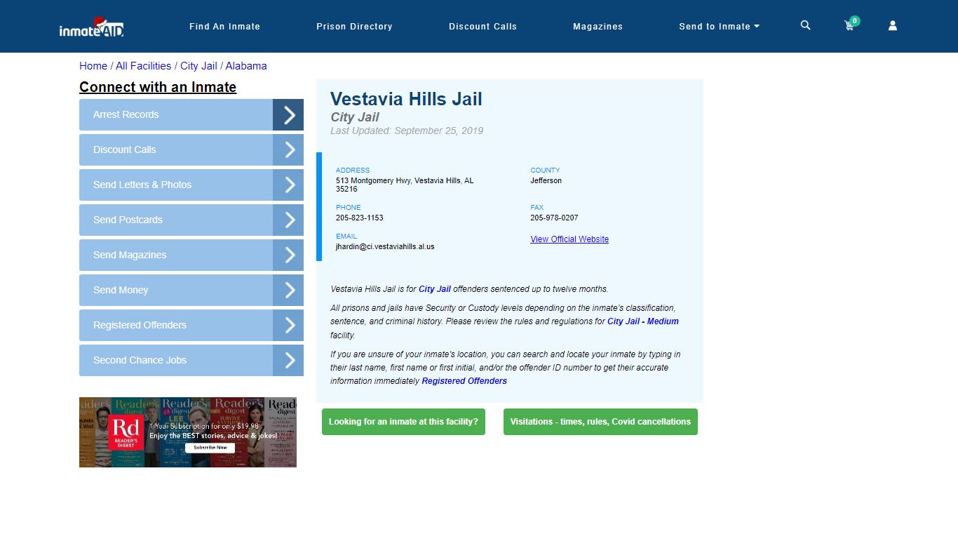 Vestavia Hills Jail | Inmate Locator